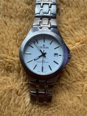 Croton Silver Stainless Steel Watch with White Dial